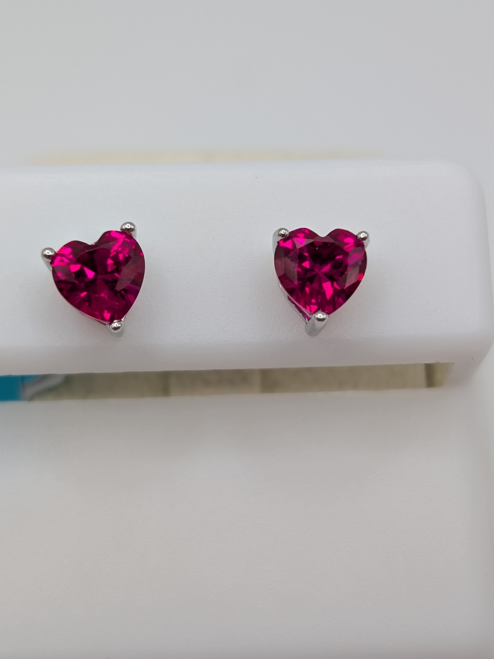 NWT Sterling Silver 1.60 CTTW Heart Ruby Red Corundum Stud Earrings